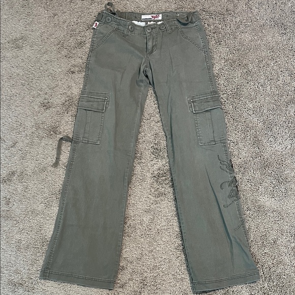 Type Green Cargo Pants with Embroidery y2k vintage - Picture 1 of 6